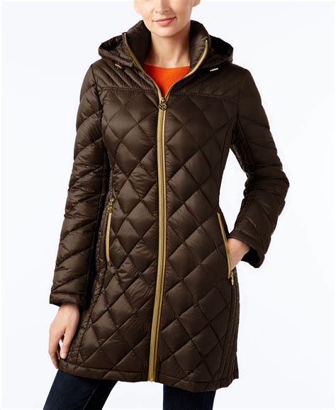 michael michael kors hooded packable down diamond quilted puffer coat|Michael Kors puffer jacket packable.